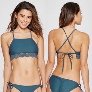 Xhilaration Lace Trim High Neck Bikini Top